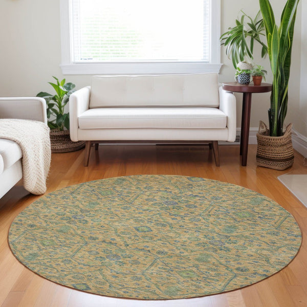 HomeRoots 5' Vibrant Floral Area Rug in Orange, Blue, and Green – Durable, Washable for Indoor & Outdoor Use 8' Round 604627