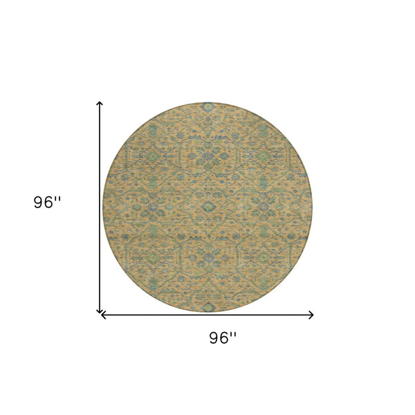 HomeRoots 5' Vibrant Floral Area Rug in Orange, Blue, and Green – Durable, Washable for Indoor & Outdoor Use 8' Round 604627