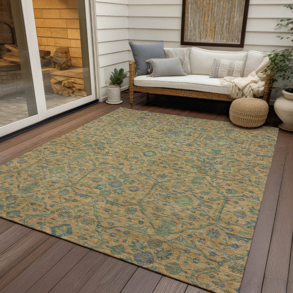 HomeRoots 5' Vibrant Floral Area Rug in Orange, Blue, and Green – Durable, Washable for Indoor & Outdoor Use 8' X 10' 604628