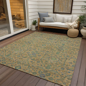 HomeRoots 5' Vibrant Floral Area Rug in Orange, Blue, and Green – Durable, Washable for Indoor & Outdoor Use 10' X 14' 604630