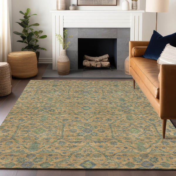 HomeRoots 5' Vibrant Floral Area Rug in Orange, Blue, and Green – Durable, Washable for Indoor & Outdoor Use 10' X 14' 604630