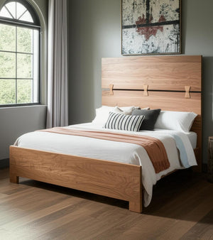 HomeRoots Brown Live Edge Solid Acacia Queen Bed Frame – Handcrafted Rustic Charm with Unique Mid-Split Headboard 604631