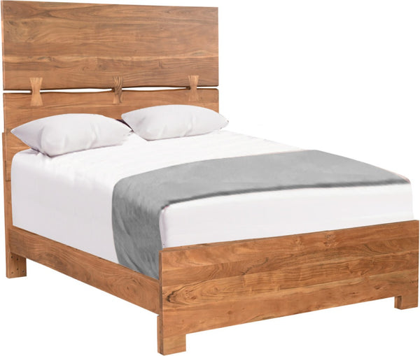 HomeRoots Brown Live Edge Solid Acacia Queen Bed Frame – Handcrafted Rustic Charm with Unique Mid-Split Headboard 604631