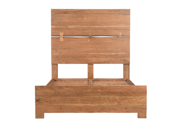 HomeRoots Brown Live Edge Solid Acacia Queen Bed Frame – Handcrafted Rustic Charm with Unique Mid-Split Headboard 604631