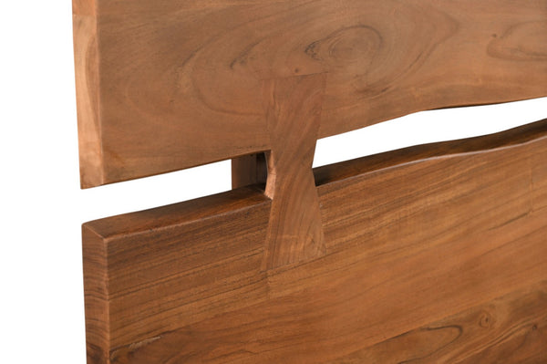 HomeRoots Brown Live Edge Solid Acacia Queen Bed Frame – Handcrafted Rustic Charm with Unique Mid-Split Headboard 604631