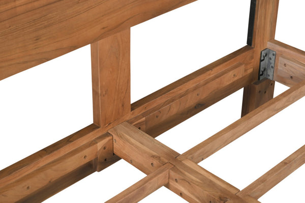 HomeRoots Brown Live Edge Solid Acacia Queen Bed Frame – Handcrafted Rustic Charm with Unique Mid-Split Headboard 604631