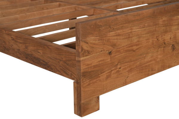 HomeRoots Brown Live Edge Solid Acacia Queen Bed Frame – Handcrafted Rustic Charm with Unique Mid-Split Headboard 604631