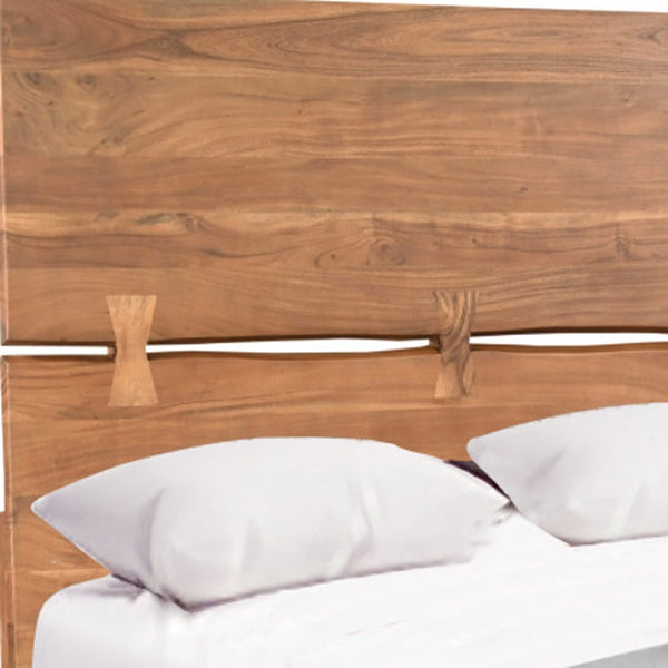 HomeRoots Brown Live Edge Solid Acacia Queen Bed Frame – Handcrafted Rustic Charm with Unique Mid-Split Headboard 604631