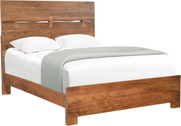 HomeRoots Brown Live Edge Queen Bed Frame - Handcrafted Solid Acacia Wood with Artisanal Bow Joint Design 604632