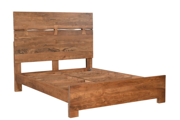 HomeRoots Brown Live Edge Queen Bed Frame - Handcrafted Solid Acacia Wood with Artisanal Bow Joint Design 604632