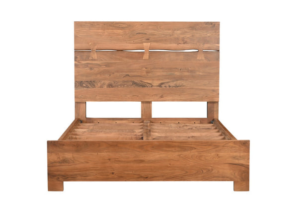 HomeRoots Brown Live Edge Queen Bed Frame - Handcrafted Solid Acacia Wood with Artisanal Bow Joint Design 604632