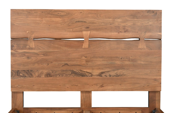 HomeRoots Brown Live Edge Queen Bed Frame - Handcrafted Solid Acacia Wood with Artisanal Bow Joint Design 604632