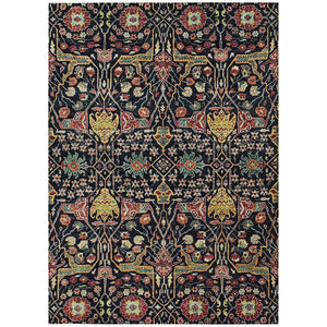 HomeRoots 5' Black Red Gold Floral Washable Area Rug for Indoor Outdoor Use - Durable, Elegant, Easy Care 5' X 8' 604636