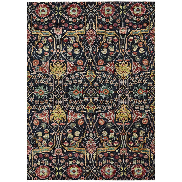 HomeRoots 5' Black Red Gold Floral Washable Area Rug for Indoor Outdoor Use - Durable, Elegant, Easy Care 5' X 8' 604636