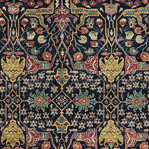 HomeRoots 5' Black Red Gold Floral Washable Area Rug for Indoor Outdoor Use - Durable, Elegant, Easy Care 5' X 8' 604636