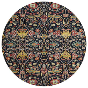 HomeRoots 5' Black Red Gold Floral Washable Area Rug for Indoor Outdoor Use - Durable, Elegant, Easy Care 8' Round 604637