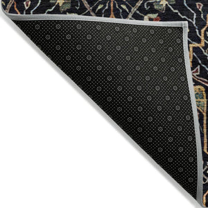 HomeRoots 5' Black Red Gold Floral Washable Area Rug for Indoor Outdoor Use - Durable, Elegant, Easy Care 8' Round 604637