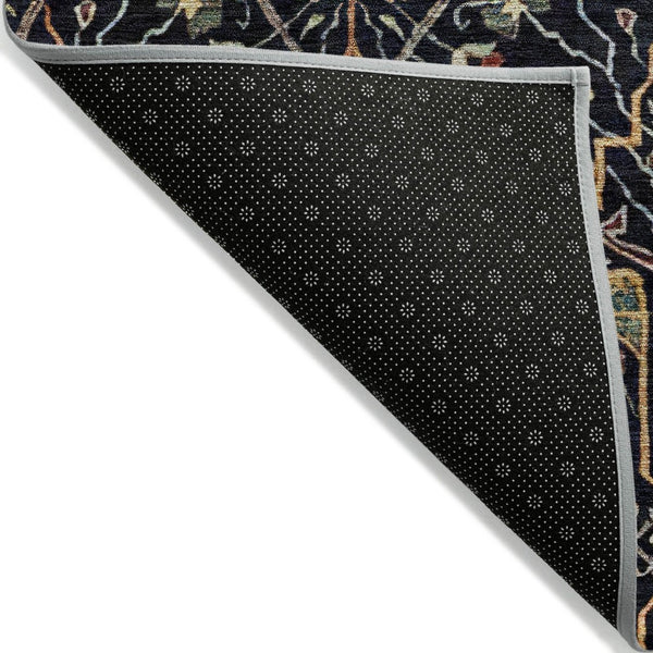 HomeRoots 5' Black Red Gold Floral Washable Area Rug for Indoor Outdoor Use - Durable, Elegant, Easy Care 8' Round 604637