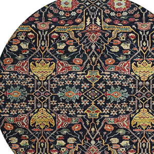 HomeRoots 5' Black Red Gold Floral Washable Area Rug for Indoor Outdoor Use - Durable, Elegant, Easy Care 8' Round 604637