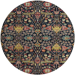 HomeRoots 5' Black Red Gold Floral Washable Area Rug for Indoor Outdoor Use - Durable, Elegant, Easy Care 8' Round 604637