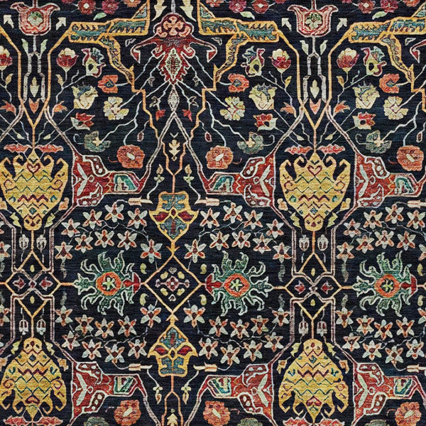 HomeRoots 5' Black Red Gold Floral Washable Area Rug for Indoor Outdoor Use - Durable, Elegant, Easy Care 8' X 10' 604638