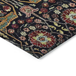 HomeRoots 9' X 12' Bold Black Red Gold Floral Area Rug - Durable, Washable, Indoor/Outdoor Style for Any Space 604639