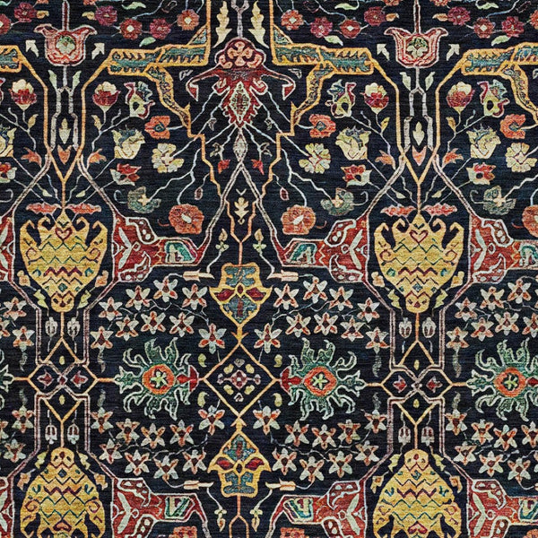 HomeRoots 9' X 12' Bold Black Red Gold Floral Area Rug - Durable, Washable, Indoor/Outdoor Style for Any Space 604639