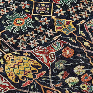 HomeRoots 9' X 12' Bold Black Red Gold Floral Area Rug - Durable, Washable, Indoor/Outdoor Style for Any Space 604639