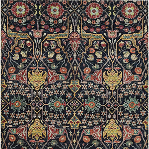 HomeRoots 5' Black Red Gold Floral Washable Area Rug for Indoor Outdoor Use - Durable, Elegant, Easy Care 10' X 14' 604640