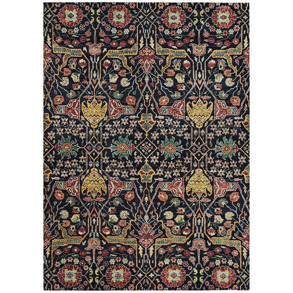 HomeRoots 5' Black Red Gold Floral Washable Area Rug for Indoor Outdoor Use - Durable, Elegant, Easy Care 10' X 14' 604640