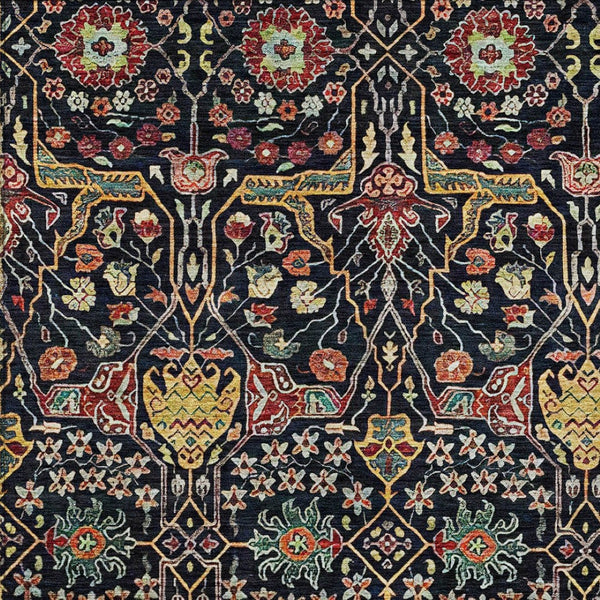 HomeRoots 5' Black Red Gold Floral Washable Area Rug for Indoor Outdoor Use - Durable, Elegant, Easy Care 10' X 14' 604640