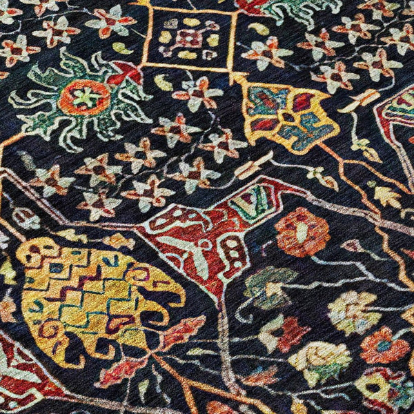 HomeRoots 5' Black Red Gold Floral Washable Area Rug for Indoor Outdoor Use - Durable, Elegant, Easy Care 10' X 14' 604640