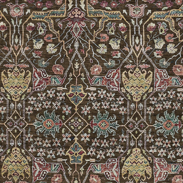 HomeRoots 5' Elegant Floral Indoor Outdoor Area Rug in Chocolate, Red, and Gold - Durable, Washable Design 5' X 8' 604642