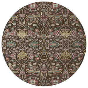 HomeRoots 5' Elegant Floral Indoor Outdoor Area Rug in Chocolate, Red, and Gold - Durable, Washable Design 8' Round 604643