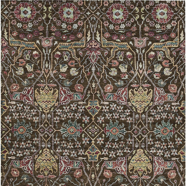 HomeRoots 5' Elegant Floral Indoor Outdoor Area Rug in Chocolate, Red, and Gold - Durable, Washable Design 8' X 10' 604644