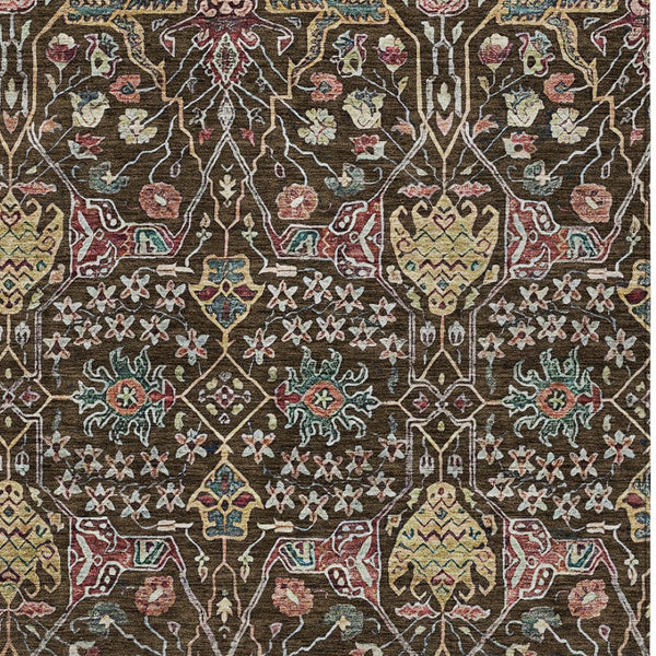 HomeRoots 5' Elegant Floral Indoor Outdoor Area Rug in Chocolate, Red, and Gold - Durable, Washable Design 8' X 10' 604644