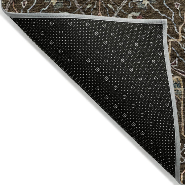HomeRoots 9' X 12' Floral Area Rug in Chocolate, Red & Gold - Washable, Durable for Indoor/Outdoor Use! 604645