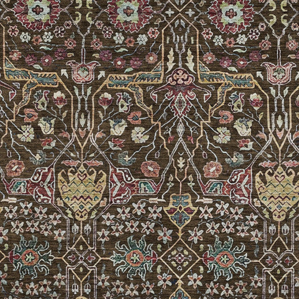 HomeRoots 9' X 12' Floral Area Rug in Chocolate, Red & Gold - Washable, Durable for Indoor/Outdoor Use! 604645