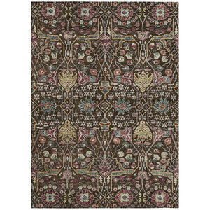 HomeRoots 5' Elegant Floral Indoor Outdoor Area Rug in Chocolate, Red, and Gold - Durable, Washable Design 10' X 14' 604646