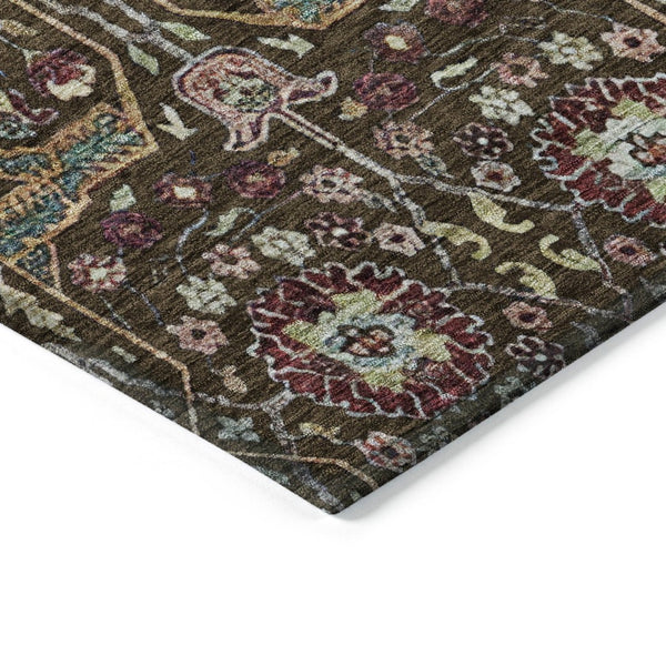 HomeRoots 5' Elegant Floral Indoor Outdoor Area Rug in Chocolate, Red, and Gold - Durable, Washable Design 10' X 14' 604646
