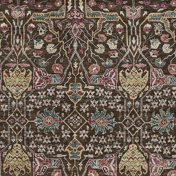 HomeRoots 5' Elegant Floral Indoor Outdoor Area Rug in Chocolate, Red, and Gold - Durable, Washable Design 10' X 14' 604646