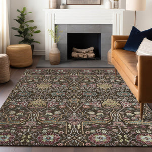 HomeRoots 5' Elegant Floral Indoor Outdoor Area Rug in Chocolate, Red, and Gold - Durable, Washable Design 10' X 14' 604646