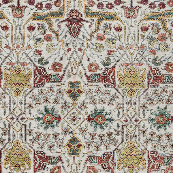 HomeRoots 5' Elegant Ivory Red Green Floral Washable Area Rug for Indoor Outdoor Spaces - Durable & Stylish 5' X 8' 604648