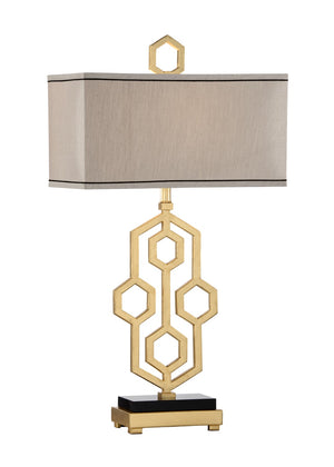Wildwood Easton Black Glass Table Lamp With Gold Leaf Accents, Hexagonal Base & Gray Silkette Shade — Modern Ambient Lighting 60465