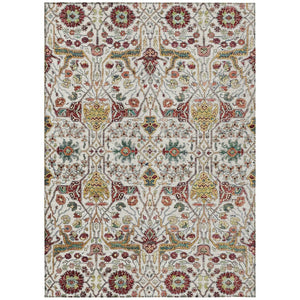 HomeRoots 5' Elegant Ivory Red Green Floral Washable Area Rug for Indoor Outdoor Spaces - Durable & Stylish 8' X 10' 604650