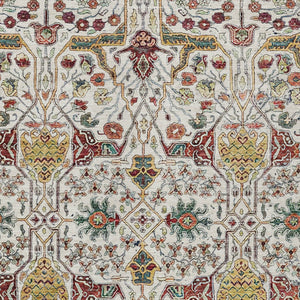 HomeRoots 5' Elegant Ivory Red Green Floral Washable Area Rug for Indoor Outdoor Spaces - Durable & Stylish 8' X 10' 604650