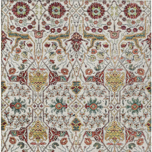 HomeRoots 5' Elegant Ivory Red Green Floral Washable Area Rug for Indoor Outdoor Spaces - Durable & Stylish 10' X 14' 604652