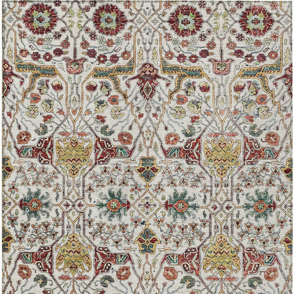 HomeRoots 5' Elegant Ivory Red Green Floral Washable Area Rug for Indoor Outdoor Spaces - Durable & Stylish 10' X 14' 604652