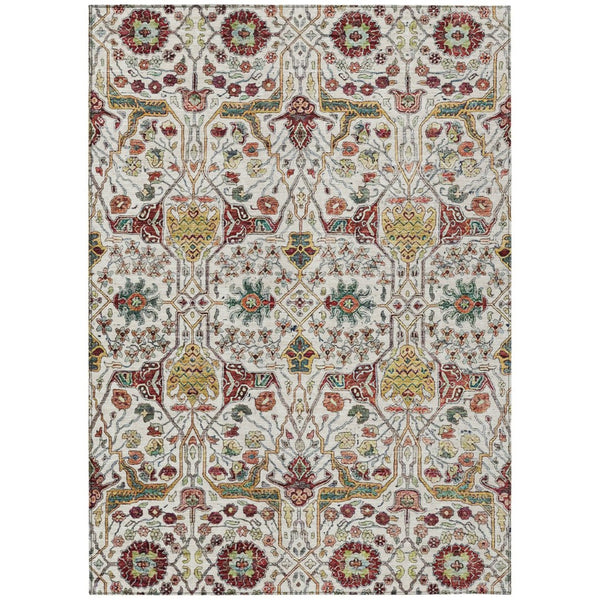 HomeRoots 5' Elegant Ivory Red Green Floral Washable Area Rug for Indoor Outdoor Spaces - Durable & Stylish 10' X 14' 604652
