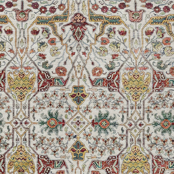 HomeRoots 5' Elegant Ivory Red Green Floral Washable Area Rug for Indoor Outdoor Spaces - Durable & Stylish 10' X 14' 604652